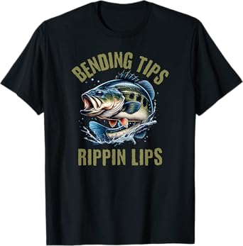 Bending Tips Rippin Lips Fishermen Bass Fishing Design T-Shirt