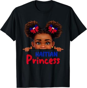 Cute Melanin Haitian Princess Haiti Flag For Girls Kids T-Shirt