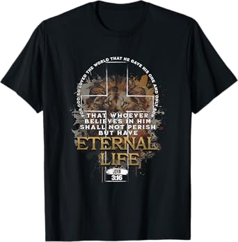 John 3:16 Christian Cross Bible Jesus Lion Eternal Life T-Shirt