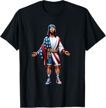 Love Jesus and America Too USA Flag July 4 Christian Church T-Shirt