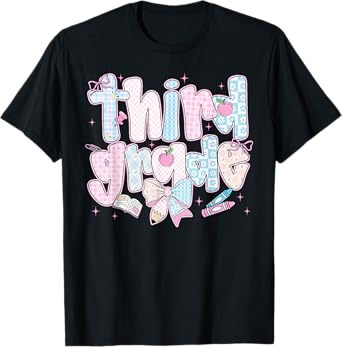 Back To School Third Grade Coquette Pencil Bow First Day T-Shirt