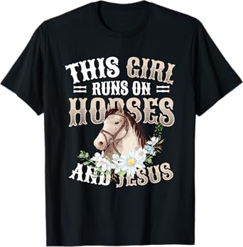 This Girl Runs On Horses And Jesus Girls Horse T-Shirt