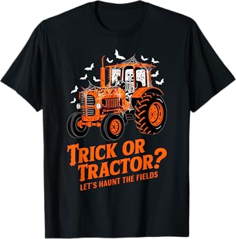 Funny Farmer Costume Halloween Spooky Skeleton Drive Tractor T-Shirt