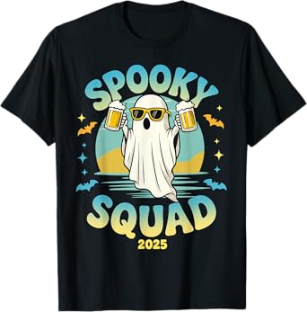 Spooky Squad 2025 Ghost Beer Drinking Halloween Vibes Party T-Shirt