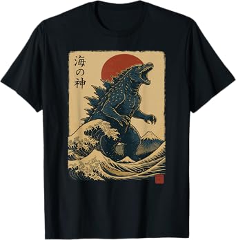 Retro Japanese Kaiju Sea Monster Ukiyoe Art T-Shirt