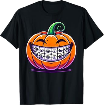 Orthodontics Dental Halloween Pumpkin Braces Dentist Horror T-Shirt