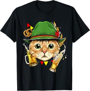 Oktoberfest German Cat Shirt Lederhosen Costume Beer Fest T-Shirt