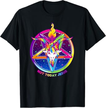 Not Today Jesus Rainbow Baphomet Pentagram Sigil Satanic T-Shirt