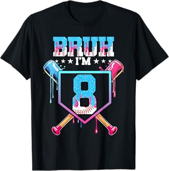 Bruh 8th Birthday Boy Baseball Ice Cream Drip 8 Year Old Boy T-Shirt