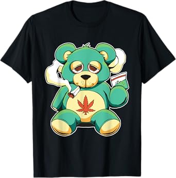 Funny Teddy Bear Pot Leaf 420 Marijuana Weed Cannabis Smokin T-Shirt