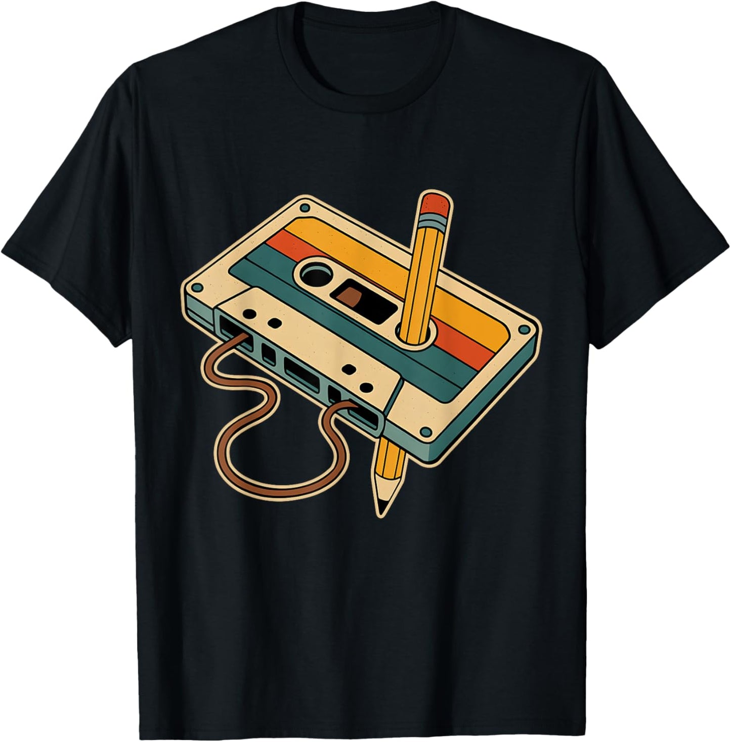 80s 90s Retro Party Costume Nostalgia Cassette Tape Pencil T-Shirt