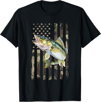 Walleye Camo American Flag, fishing Walleye T-Shirt
