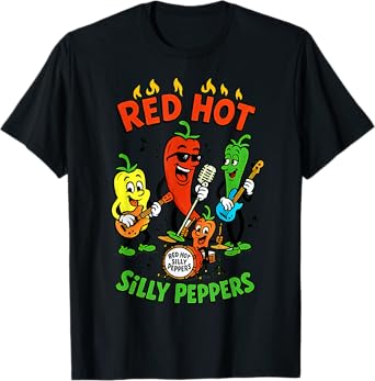 Red Hot Silly Peppers Vintage Cartoon | Funny Veggie Band T-Shirt