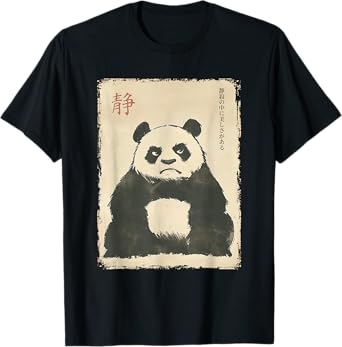 Cool Tees Funny Grumpy Panda Japanese Art Graphic Tee Vintage Unisex-Adults & Kids T-Shirt