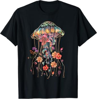 Jellyfish Flowers Vintage Floral Scuba Diving Surf T-Shirt