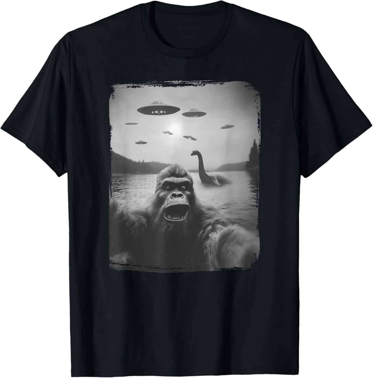 Nessie and UFO, Sasquatch Rare Selfie, The Loch Ness Bigfoot T-Shirt