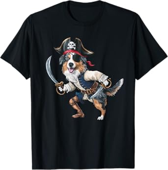 Australian Shepherd Pirate Halloween Mens Womens Kids Pirate T-Shirt