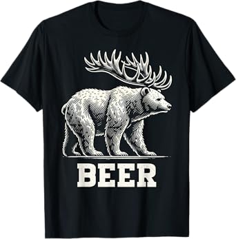Funny Beer Lover Bear Deer Beer Drinking Animal Humor T-Shirt