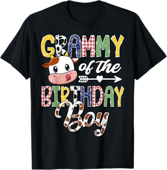Grammy Of The Birthday Boy Cow Farm 1St Birthday Boy T-Shirt