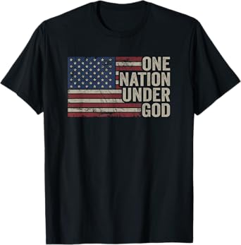 ONE NATION UNDER GOD - Christian USA Vintage American Flag T-Shirt