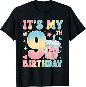 It's My 9th Birthday Bubble Boba Tea Party 9 Year Old Girl T-Shirt