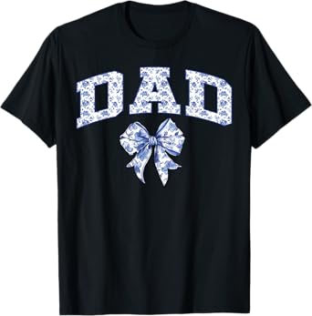 Dad Coquette Toile Blue Bow Floral Family Matching T-Shirt