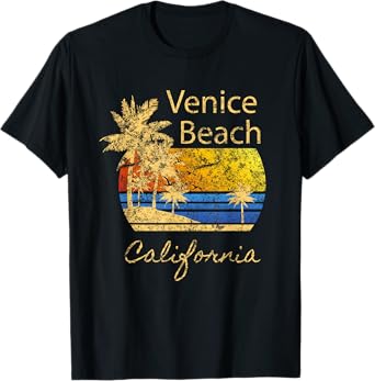 Original Venice Beach CA Sunset Distressed Novelty Art T-Shirt for Men Women Kids
