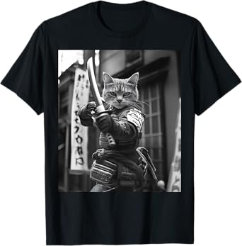 Funny Japanese Samurai Cat Meme Martial Arts Dad Graphic Tee T-Shirt