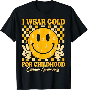 Retro I Wear Gold for Childhood Cancer Awareness Gold Ribbon T-Shirt