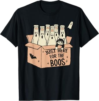 Here for The Boos Halloween 6 Pack Booze Ghost Beer Bottles T-Shirt