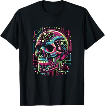 Vaporwave Skull Cyberpunk 80s 90s Era Retro Style Halloween T-Shirt