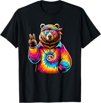 Peace Sign Tie Dye Grizzly Bear T-Shirt