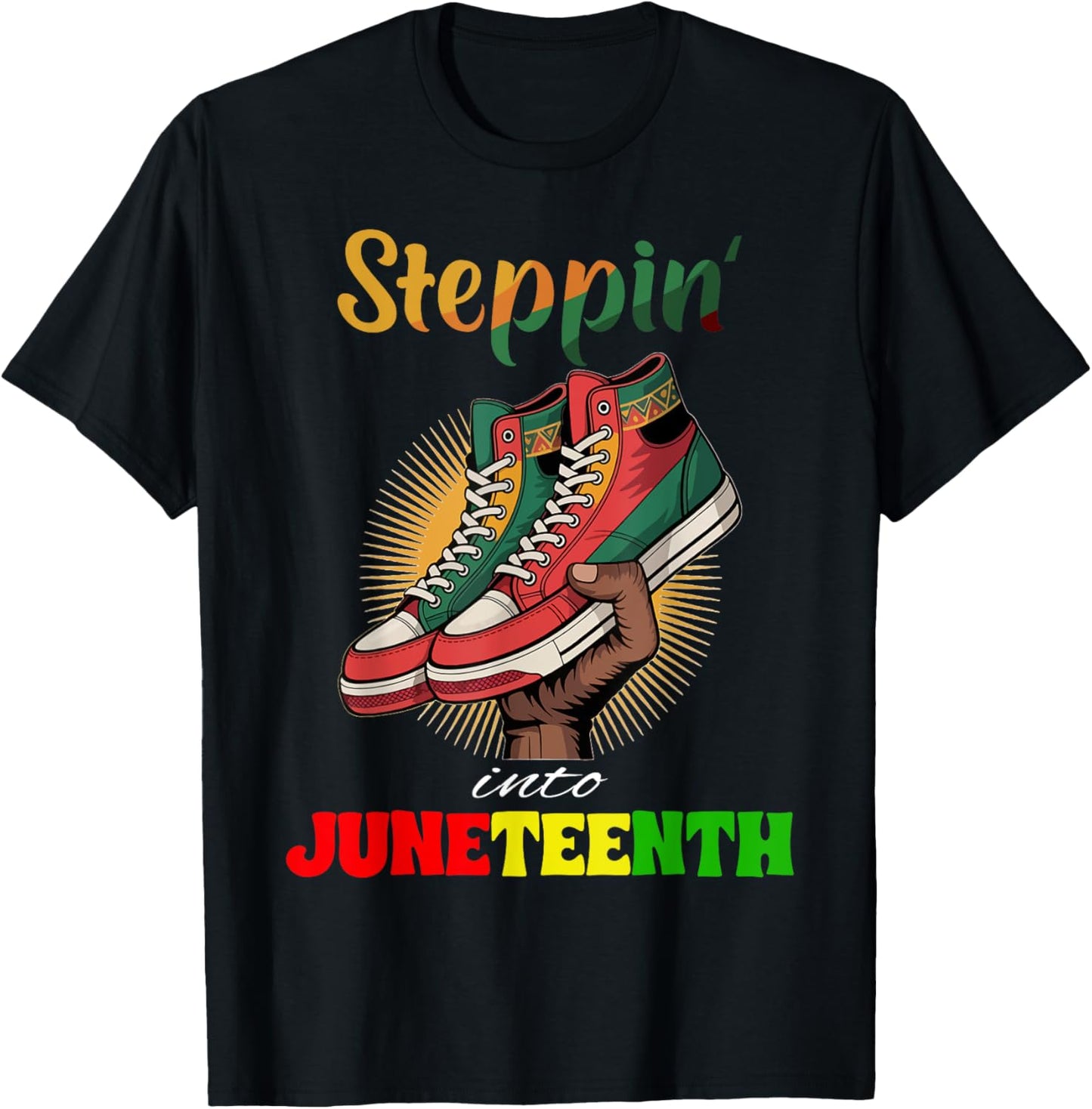 Steppin Into Juneteenth Sneakers Pride Afro Men Boys T-Shirt