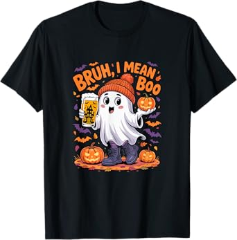 I Mean Boo Funny Joke Boo Ghost Drinking Beer Halloween T-Shirt