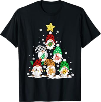 Cute Gnomes Christmas Tree Lights Gnomies Gnome Xmas Holiday T-Shirt