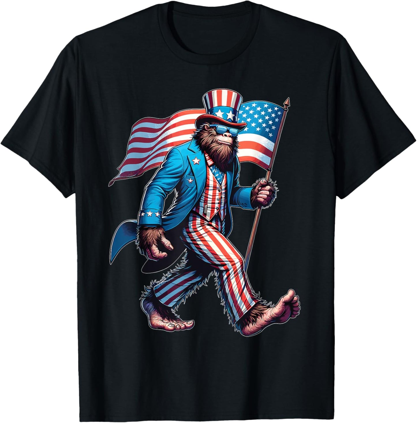 4th Of July Bigfoot Sasquatch Patriotic American Flag T-Shirt