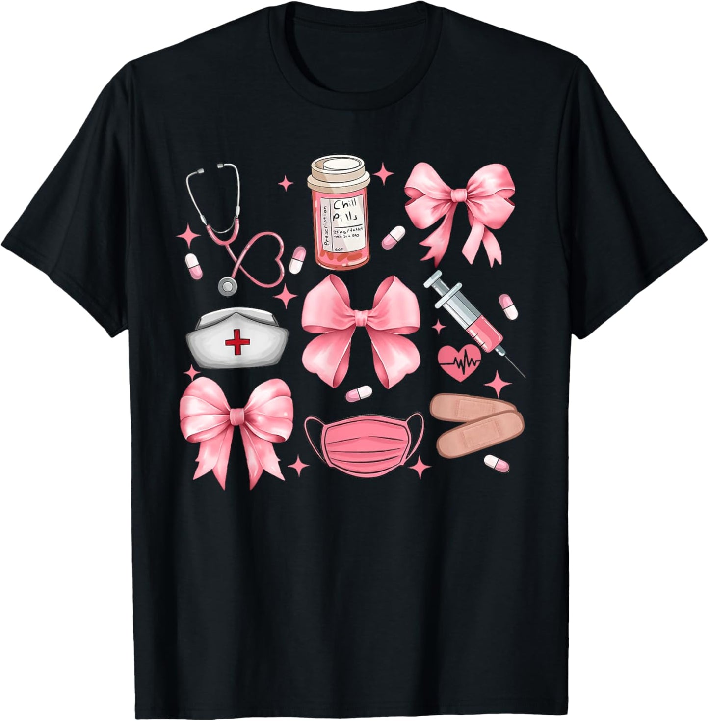 Women Pink Retro Nurse Coquette Pink Bow Girlie Nurse Life T-Shirt