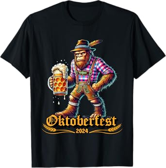 German Bigfoot Sasquatch Lederhose Funny Oktoberfest 2024 T-Shirt