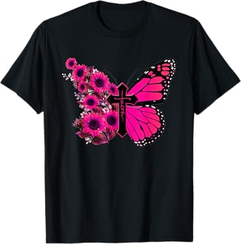 Faith Cross Sunflower Butterfly Christian Vintage T-Shirt