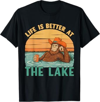 Vintage Bigfoot Life Is Better at The Lake Funny Lake Life T-Shirt
