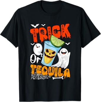 Trick Or Tequila Halloween Drunker Tequila Glasses Boo T-Shirt