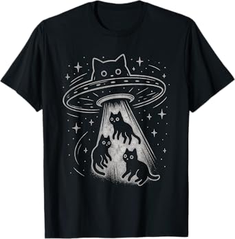 Funny Cat UFO Cute Kitty Space Spaceship Alien Aesthetic T-Shirt