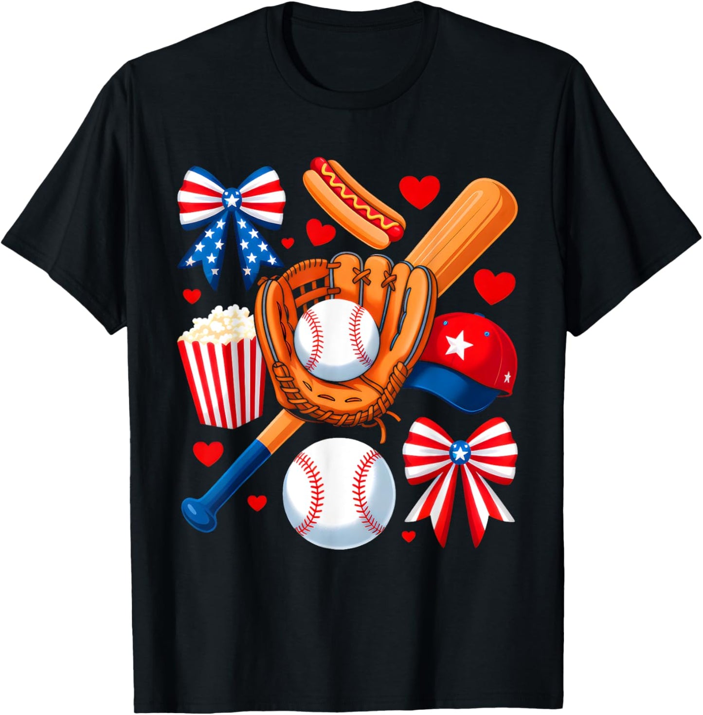Baseball 4th Of July Coquette Bow Women Girls Baseball Mom T-shirt