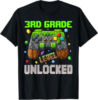 Third Grade Level Unlocked Gamer Pixel First Day Of School T-Shirt