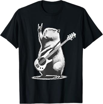 Vintage Capybara Playing Guitar Retro Capybara Rock Music T-Shirt
