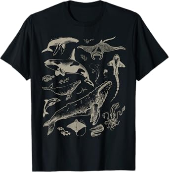 Retro Ocean Wildlife Shark Turtle Octopus Fish Animal Lover T-Shirt
