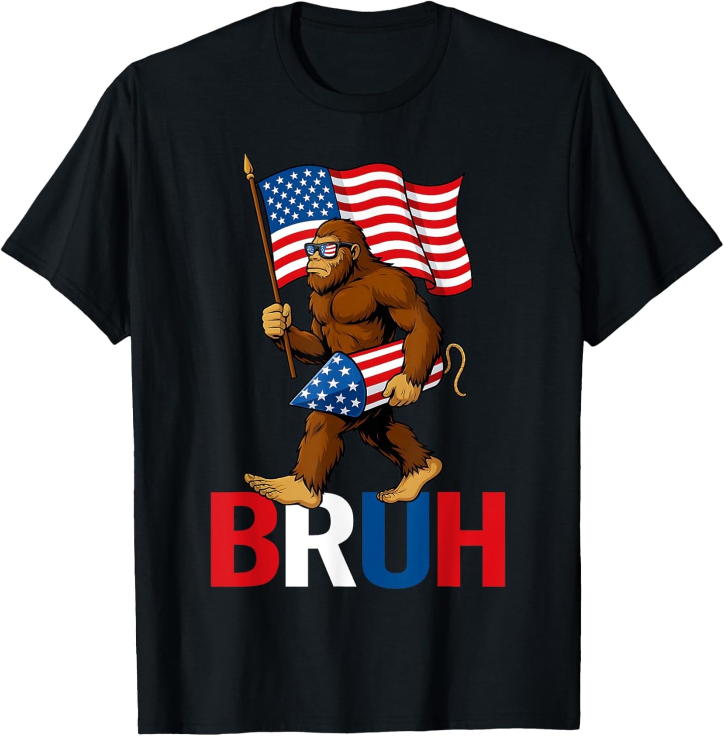 Bruh Bigfoot Fireworks American Flag Patriotic 4th Of July T-shirt