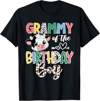 Grammy Of The Birthday Boy Cow Farm Matching Family T-Shirt