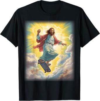 Halleluja Tees and Gifts Jesus Skateboarder Heaven Skateboard Christian Unisex-Adults Black Short Sleeve T-Shirt