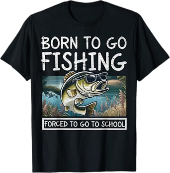 Born To Fish Forced To Go To School Funny Fishing Boys Teen T-Shirt